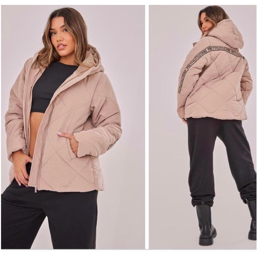 PrettyLittleThing Stone Peach Skin Diamond Quilted Oversized Jacket Size 8 - Picture 6 of 6